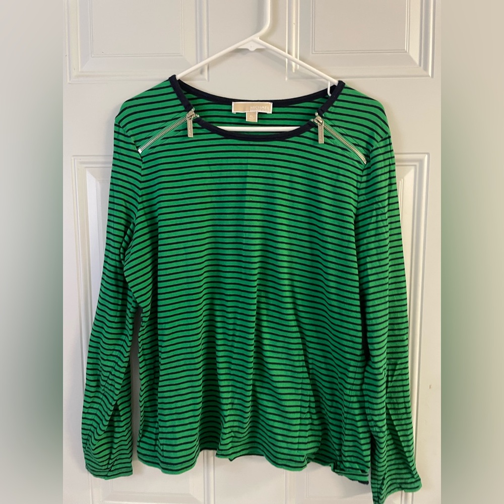 XL Michael Kors Green & Navy Stripped Shirt